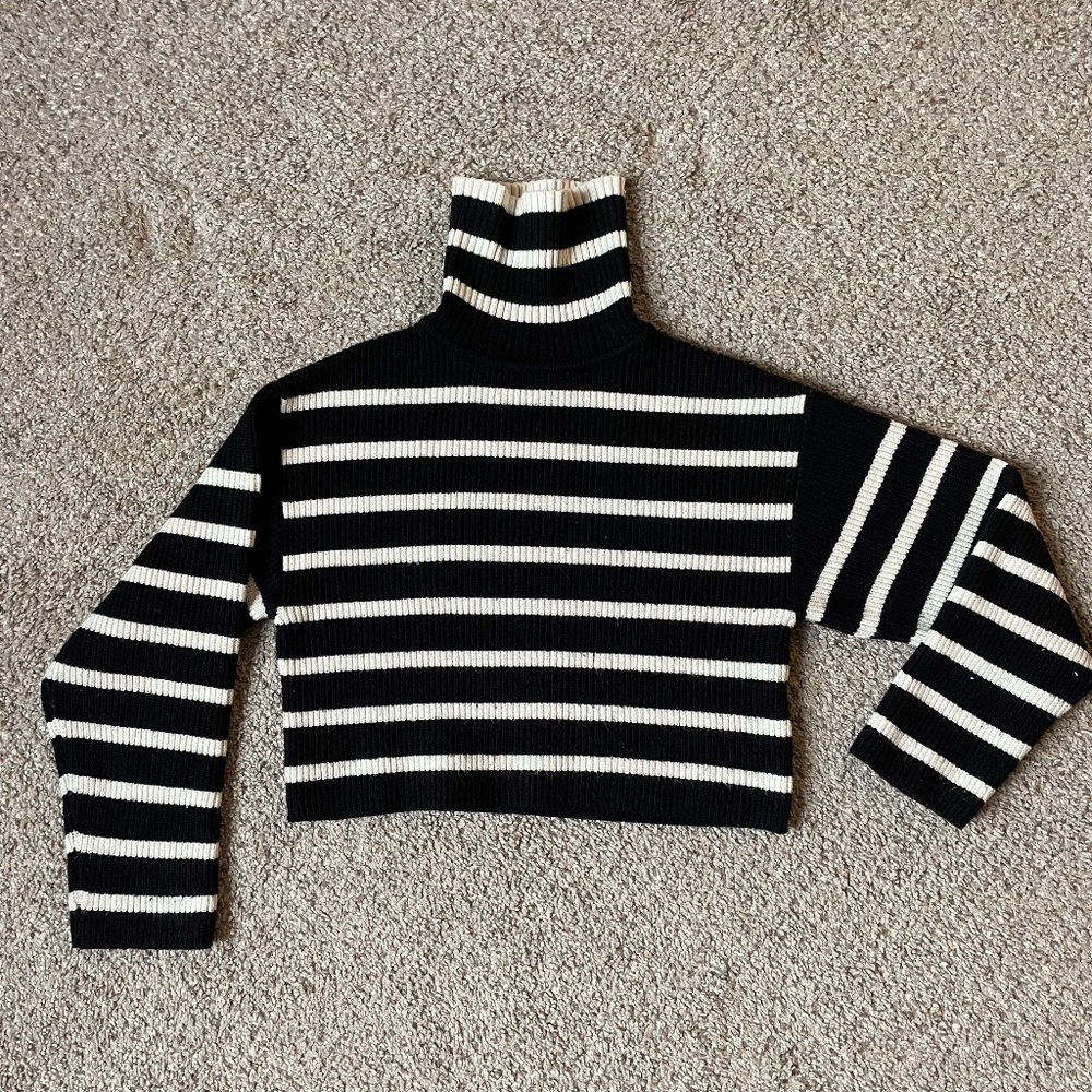 ZARA Kids Black & White Striped Turtleneck Sweater | Size 8-9 (130cm)